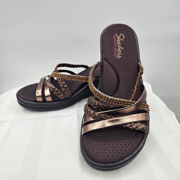 Skechers Rumblers Social Butterfly Bronze Wedge Sandals Rhinestone Strappy   9 - Picture 3 of 9